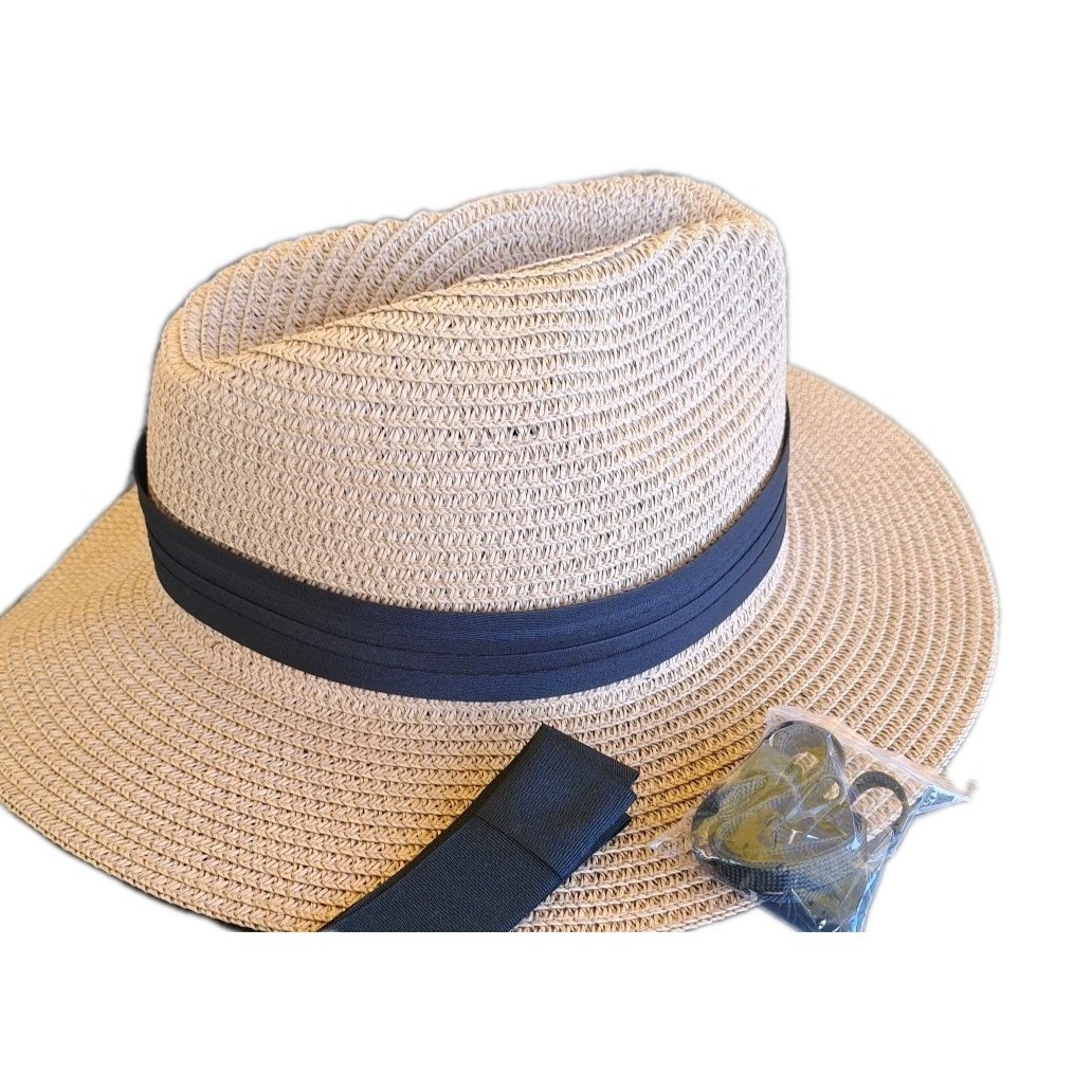Nanrton Women's Sun Hat/ Wide Brim/ Fedora Roll Up/Upf 80+ 2 Blk Ribbons